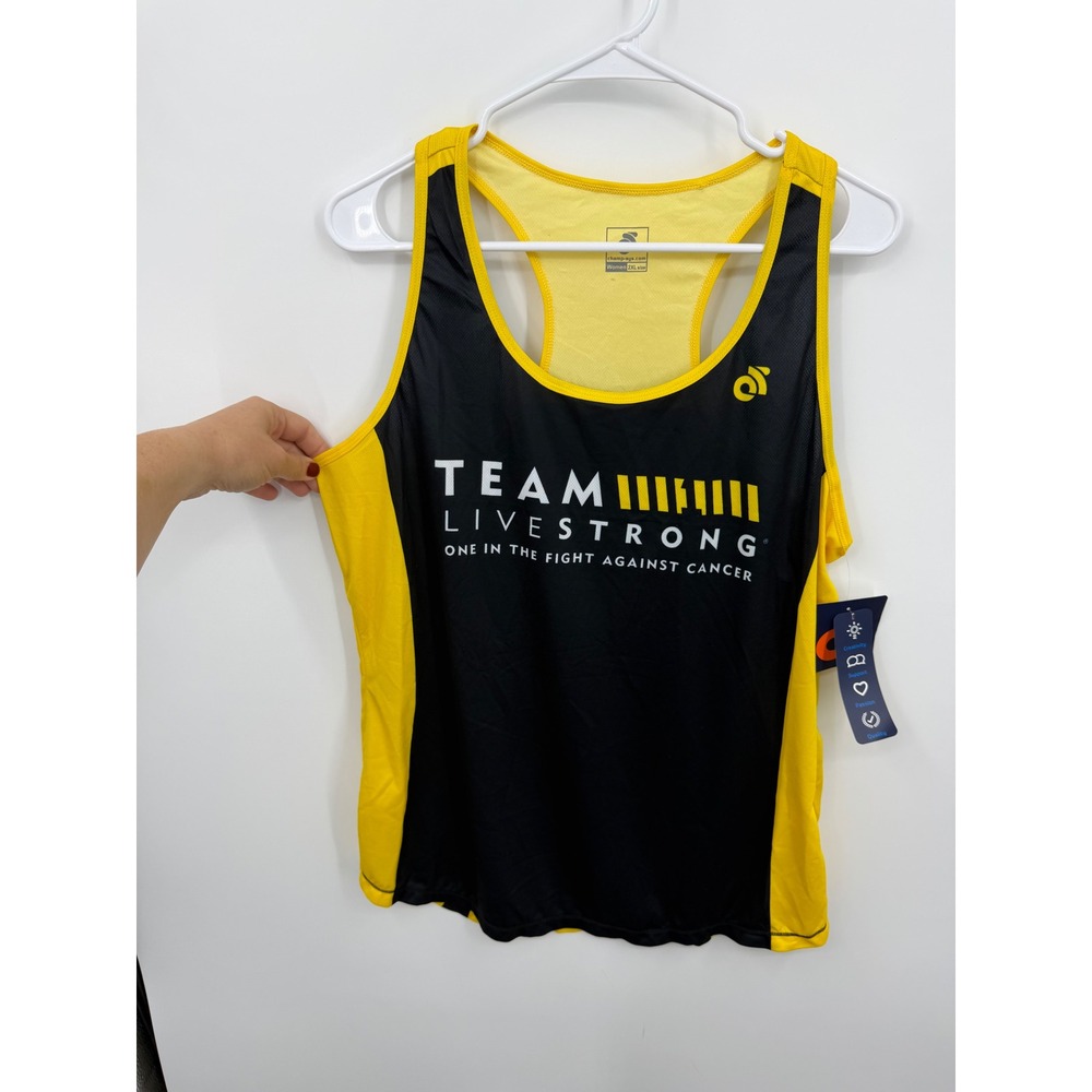 Champion System Livestrong Tank Top Women 2XL Black Yellow Racerback NWT